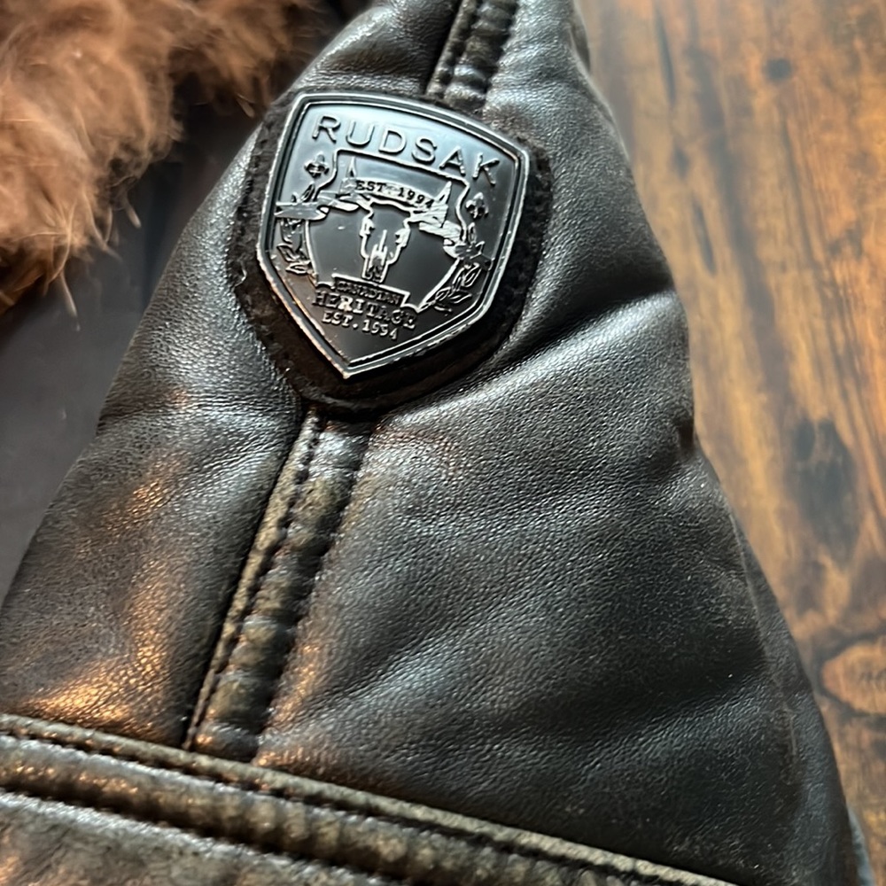 RUDSAK winter parka  full fur hood with leather arms medium